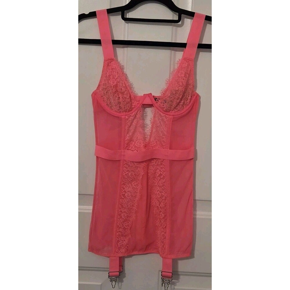 Victoria's Secret Very Sexy hot pink lace garter slip lingerie top - 34B